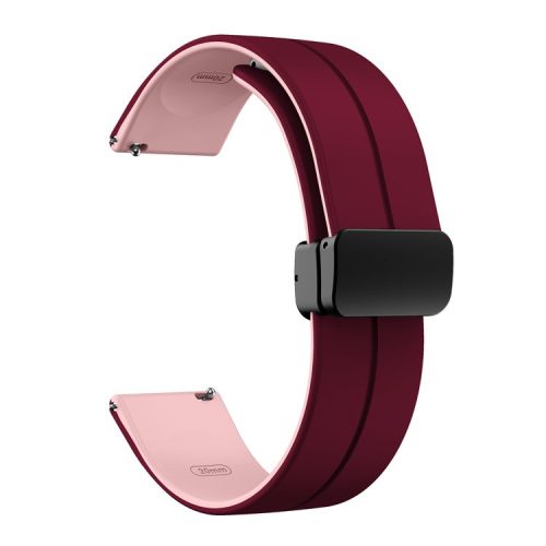 Watch Band for Huawei Watch 4 / Watch 4 Pro / Watch 3 / Watch 3 Pro , 22mm Silicone Dual Color Strap with Black Magnetic Folding Buckle - Wine Red+Pink