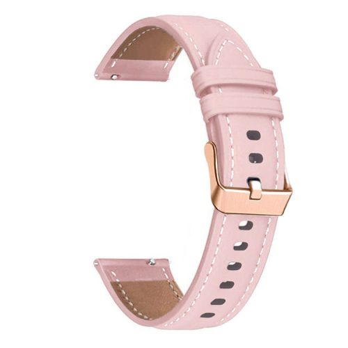 Watch Band for Garmin Venu / Sq / Sq 2 / 2 Plus , 20mm Genuine Cow Leather Strap with Rose Gold Buckle - Pink