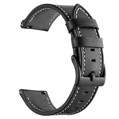 20mm Watch Band for Garmin Venu / Sq / Sq 2 / 2 Plus , Genuine Cow Leather Replacement Straps - Black