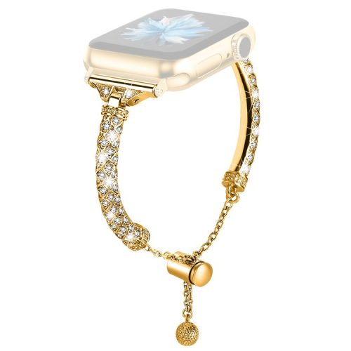 Dressy Bracelet for Apple Watch Series 10 46mm / Ultra 2 Ultra 49mm /  Series 9 8 7 45mm / 6 5 4 SE (2023) SE (2022) SE 44mm / 3 2 1 42mm , Rhinestone Decor Copper Watch Band - Gold