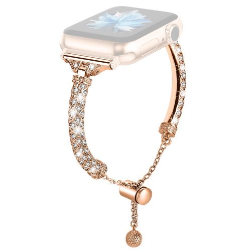 Dressy Bracelet for Apple Watch Series 10 46mm / Ultra 2 Ultra 49mm /  Series 9 8 7 45mm / 6 5 4 SE (2023) SE (2022) SE 44mm / 3 2 1 42mm , Rhinestone Decor Copper Watch Band - Rose Gold