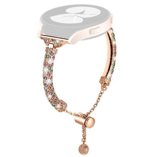 20mm Watch Band for Samsung Galaxy Watch 6 40mm 44mm , Rhinestone Decor Bracelet Copper Wristband Strap - Rose Gold / Colorful Rhinestone