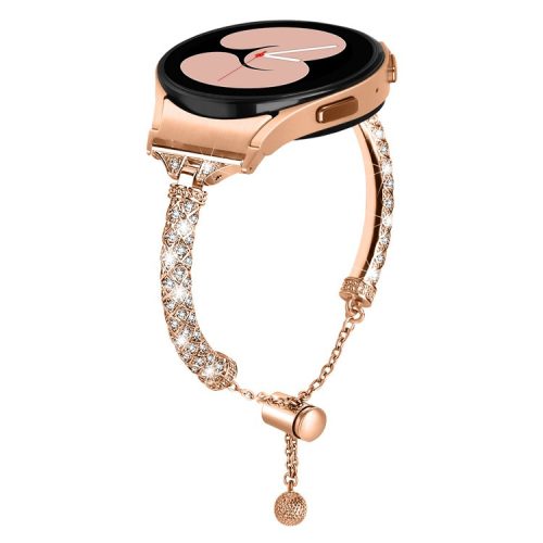 Metal Watch Band for Samsung Galaxy Watch 6 40mm 44mm , Rhinestone Decor Copper Strap Bracelet with Connector - Rose Gold