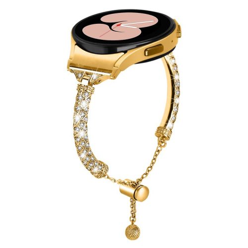 Metal Watch Band for Samsung Galaxy Watch 6 40mm 44mm , Rhinestone Decor Copper Strap Bracelet with Connector - Gold