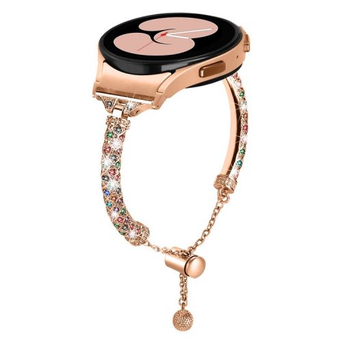 Metal Watch Band for Samsung Galaxy Watch 6 40mm 44mm , Rhinestone Decor Copper Strap Bracelet with Connector - Rose Gold / Colorful Rhinestone