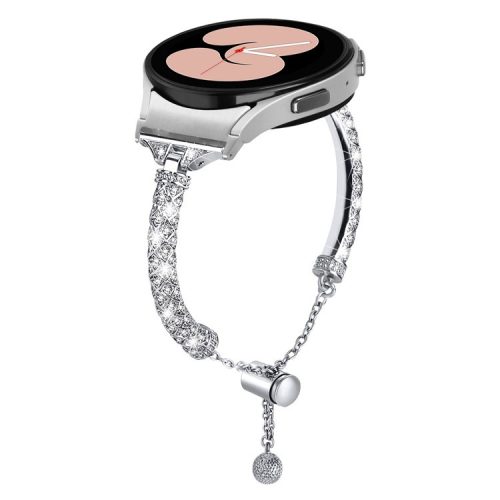 Metal Watch Band for Samsung Galaxy Watch 6 40mm 44mm , Rhinestone Decor Copper Strap Bracelet with Connector - Silver