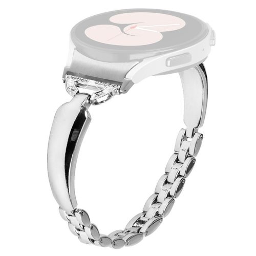 Watch Band for Samsung Galaxy Watch 6 40mm 44mm , D-shaped Rhinestone Decor Copper Metal Bracelet with Connector - Silver