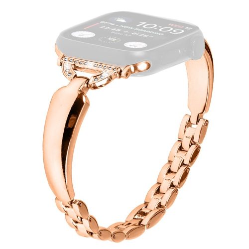 Copper Watch Band for Apple Watch Series 10 42mm / 9 8 7 41mm / SE (2023) SE (2022) SE 6 5 4 40mm / 3 2 1 38mm D-Shaped Rhinestone Decor Bracelet - Rose Gold