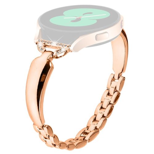 20mm Watch Band for Samsung Galaxy Watch 6 40mm 44mm , D-shaped Rhinestone Decor Copper Bracelet - Rose Gold