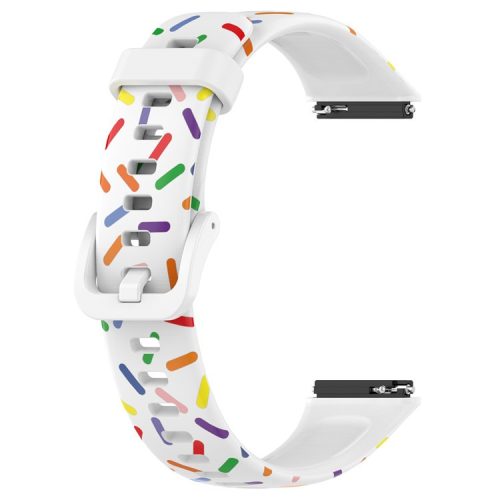 For Huawei Band 7 Colorful Spotted Wrist Band Replacement Silicone Watch Strap - White