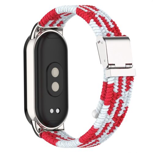 For Xiaomi Mi Band 9 NFC / Mi Band 9 / Smart Band 8 NFC / Smart Band 8 Braided Nylon Watch Band Adjustable Buckle Elastic Strap - Red / White