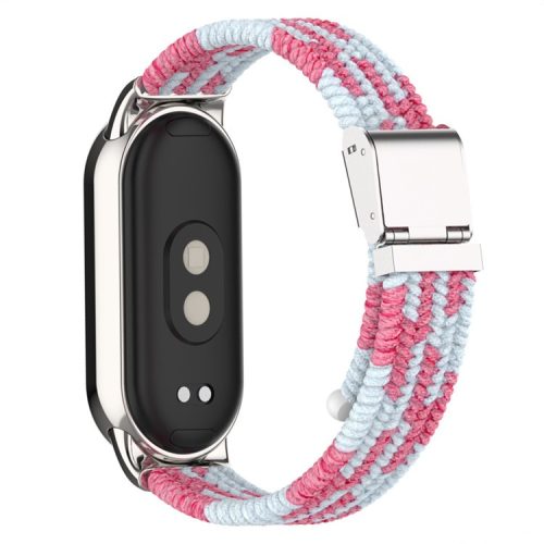 For Xiaomi Mi Band 9 NFC / Mi Band 9 / Smart Band 8 NFC / Smart Band 8 Braided Nylon Watch Band Adjustable Buckle Elastic Strap - Pink / White