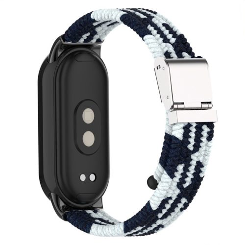 For Xiaomi Mi Band 9 NFC / Mi Band 9 / Smart Band 8 NFC / Smart Band 8 Braided Nylon Watch Band Adjustable Buckle Elastic Strap - Black / White