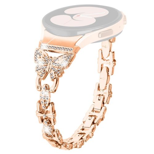 Stainless Steel Band for Samsung Galaxy Watch4 40mm 44mm / Watch5 40mm 44mm / Watch4 Classic 42mm 46mm , Rhinestone Decor 20mm Watch Strap with Connector - Rose Gold