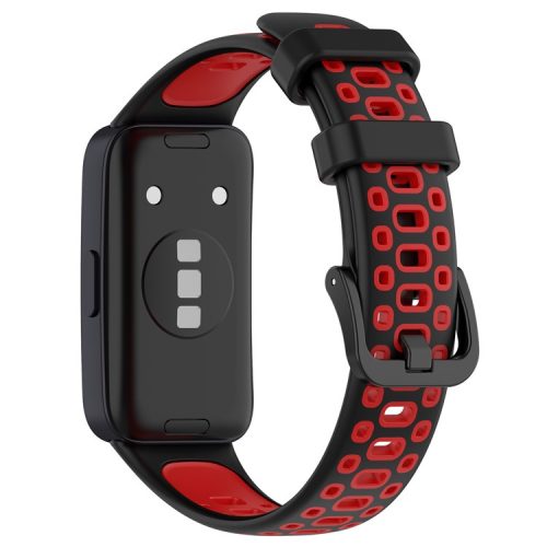 For Huawei Band 8 / Band 8 NFC / Band 9 / Band 9 NFC Adjustable Silicone Watch Band Dual-color Replacement Strap - Black+Red