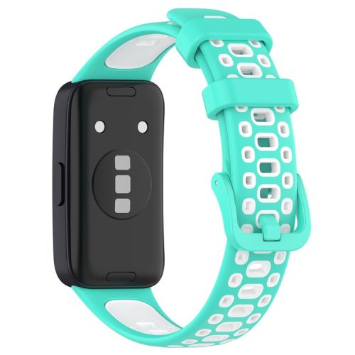 For Huawei Band 8 / Band 8 NFC / Band 9 / Band 9 NFC Adjustable Silicone Watch Band Dual-color Replacement Strap - Cyan+White