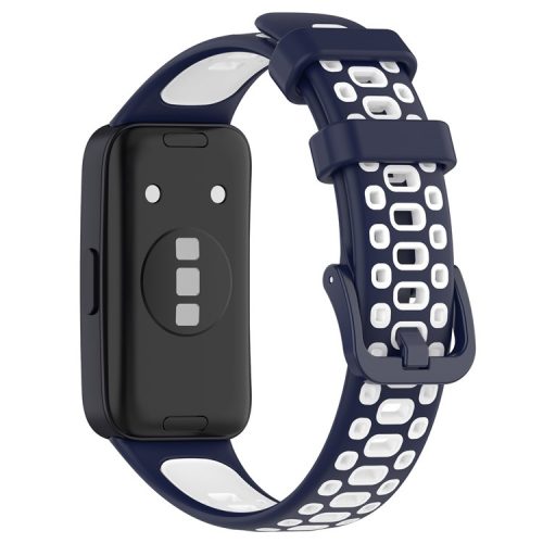 For Huawei Band 8 / Band 8 NFC / Band 9 / Band 9 NFC Adjustable Silicone Watch Band Dual-color Replacement Strap - Midnight Blue+White