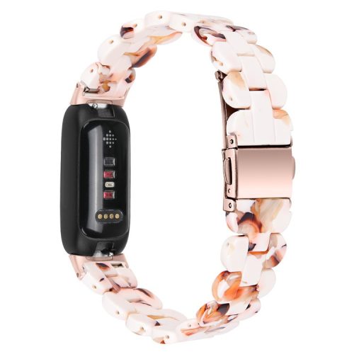 Oval Resin Watch Band for Fitbit Inspire 3 , Stainless Steel Buckle Replacement Strap - Nougat Pattern