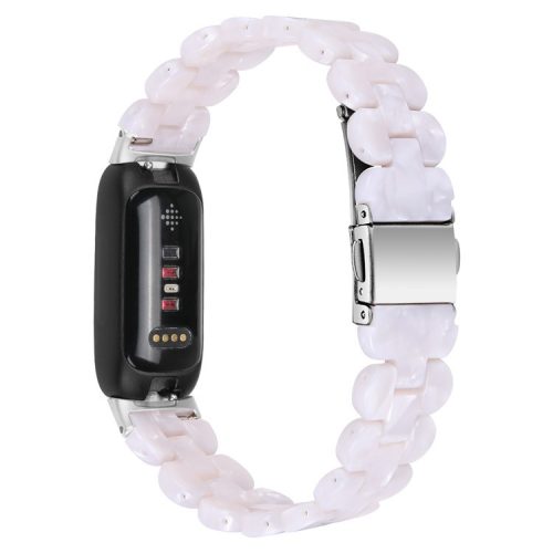 Oval Resin Watch Band for Fitbit Inspire 3 , Stainless Steel Buckle Replacement Strap - Pearl White