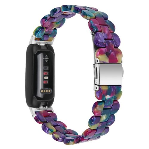 Oval Resin Watch Band for Fitbit Inspire 3 , Stainless Steel Buckle Replacement Strap - Purple Green Mix