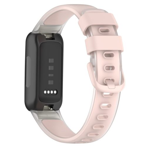 For Fitbit Inspire 3 Silicone Watch Band Dual Color Transparent Wrist Strap - Transparent+Light Pink