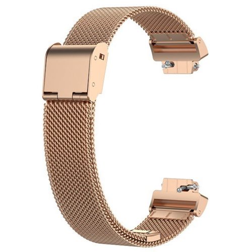 For Fitbit Inspire 3 Stainless Steel Fine Mesh Strap Replacement Smart Watch Band with Buckle - Rose Gold