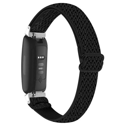 For Fitbit Inspire 3 Wave Shape Woven Nylon Smart Watch Band Replacement Wrist Strap - Black