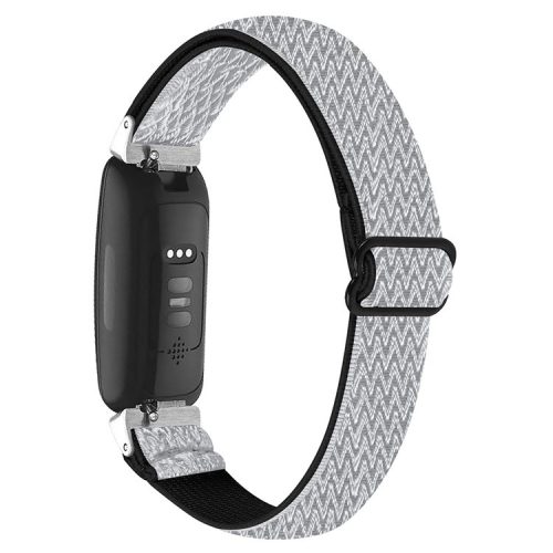 For Fitbit Inspire 3 Wave Shape Woven Nylon Smart Watch Band Replacement Wrist Strap - White+Black