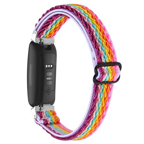 For Fitbit Inspire 3 Wave Shape Woven Nylon Smart Watch Band Replacement Wrist Strap - Rainbow