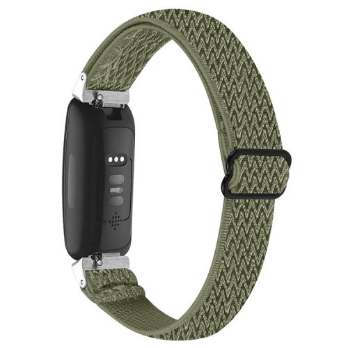 For Fitbit Inspire 3 Wave Shape Woven Nylon Smart Watch Band Replacement Wrist Strap - Army Green