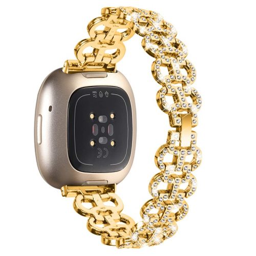 For Fitbit Versa 3 / Sense Rhinestones Decor Zinc Alloy Replace Strap Gourd Shape Watch Band - Gold