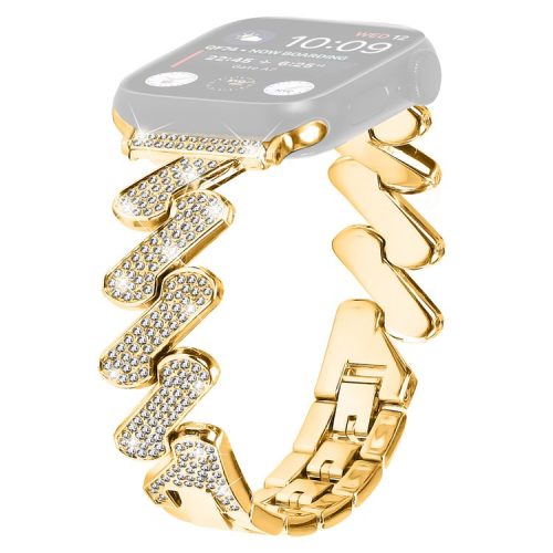 For Fitbit Versa 4 / Sense 2 Rhinestones Decor Watch Band Zinc Alloy Wrist Strap with Stainless Steel Buckle - Gold