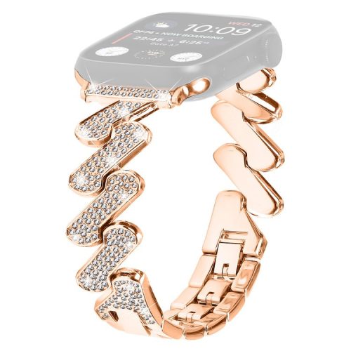 For Fitbit Versa 4 / Sense 2 Rhinestones Decor Watch Band Zinc Alloy Wrist Strap with Stainless Steel Buckle - Rose Gold