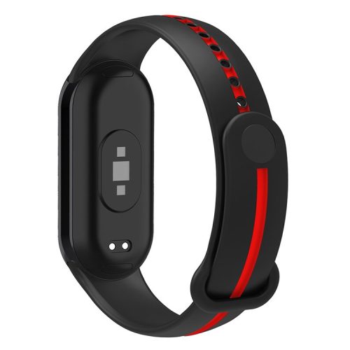 Soft Silicone Watch Band for Xiaomi Mi Band 9 NFC / Mi Band 9 / Smart Band 8 NFC / Smart Band 8 Bi-Color Wrist Strap with Buckle - Black / Red