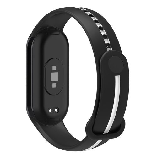 Soft Silicone Watch Band for Xiaomi Mi Band 9 NFC / Mi Band 9 / Smart Band 8 NFC / Smart Band 8 Bi-Color Wrist Strap with Buckle - Black / White