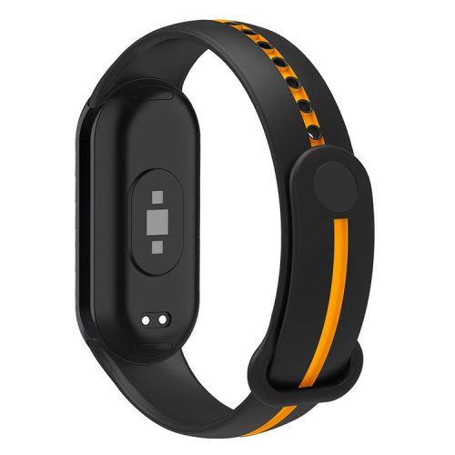 Soft Silicone Watch Band for Xiaomi Mi Band 9 NFC / Mi Band 9 / Smart Band 8 NFC / Smart Band 8 Bi-Color Wrist Strap with Buckle - Black / Yellow