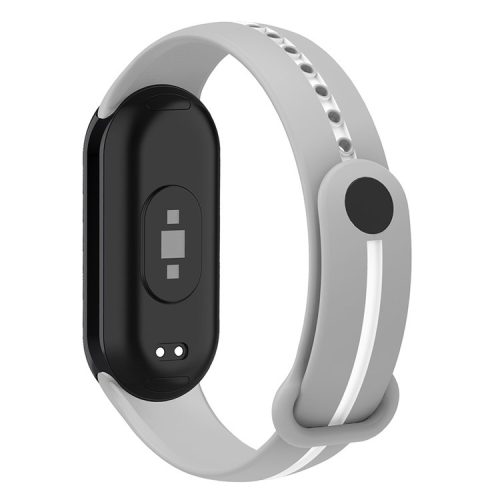 Soft Silicone Watch Band for Xiaomi Mi Band 9 NFC / Mi Band 9 / Smart Band 8 NFC / Smart Band 8 Bi-Color Wrist Strap with Buckle - Grey / White