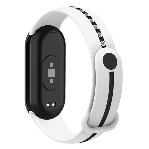 Soft Silicone Watch Band for Xiaomi Mi Band 9 NFC / Mi Band 9 / Smart Band 8 NFC / Smart Band 8 Bi-Color Wrist Strap with Buckle - White / Black