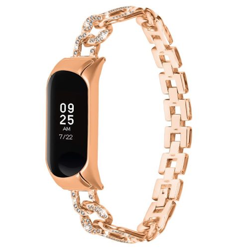 For Xiaomi Mi Band 9 NFC / Mi Band 9 / Smart Band 8 NFC / Smart Band 8 Rhinestone Decor Metal Watch Strap Replacement Smartwatch Band - Rose Gold