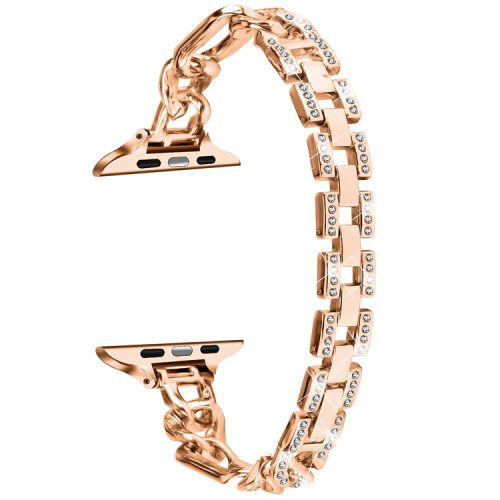 Alloy Watch Strap for Apple Watch Series 10 46mm / Ultra 2 Ultra 49mm /  Series 9 8 7 45mm / 6 5 4 SE (2023) SE (2022) SE 44mm / 3 2 1 42mm , Rhinestone Decor Watch Band - Rose Gold