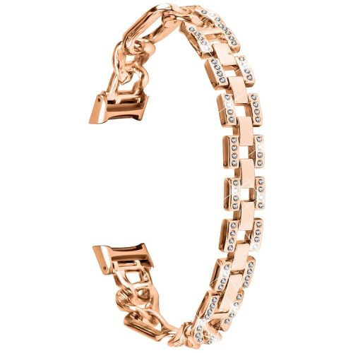 For Fitbit Luxe Rhinestone Decor Watch Band Zinc Alloy Metal Strap - Rose Gold