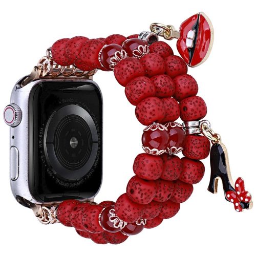 Beaded Bracelet for Apple Watch Series 10 42mm / 9 8 7 41mm / SE (2023) SE (2022) SE 6 5 4 40mm / 3 2 1 38mm Color Bodhi-Shape Watch Band - Red