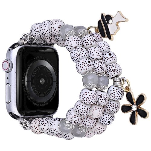 Beaded Bracelet for Apple Watch Series 10 42mm / 9 8 7 41mm / SE (2023) SE (2022) SE 6 5 4 40mm / 3 2 1 38mm Color Bodhi-Shape Watch Band - White