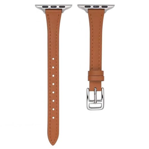 Watch Strap for Apple Watch Series 10 42mm / 9 8 7 41mm / SE (2023) SE (2022) SE 6 5 4 40mm / 3 2 1 38mm Slim Watchband Genuine Cow Leather Watch Strap - Brown