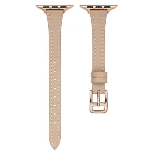 Watch Strap for Apple Watch Series 10 42mm / 9 8 7 41mm / SE (2023) SE (2022) SE 6 5 4 40mm / 3 2 1 38mm Slim Watchband Genuine Cow Leather Watch Strap - Apricot