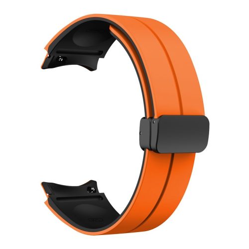 Silicone Watch Band for Samsung Galaxy Watch6 / Watch6 Classic / Watch 5 / Watch 5 Pro / Watch4 / Watch4 Classic , Magnetic Folding Buckle Dual-color Strap - Orange+Black