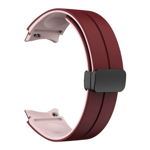 Silicone Watch Band for Samsung Galaxy Watch6 / Watch6 Classic / Watch 5 / Watch 5 Pro / Watch4 / Watch4 Classic , Magnetic Folding Buckle Dual-color Strap - Wine Red+Pink