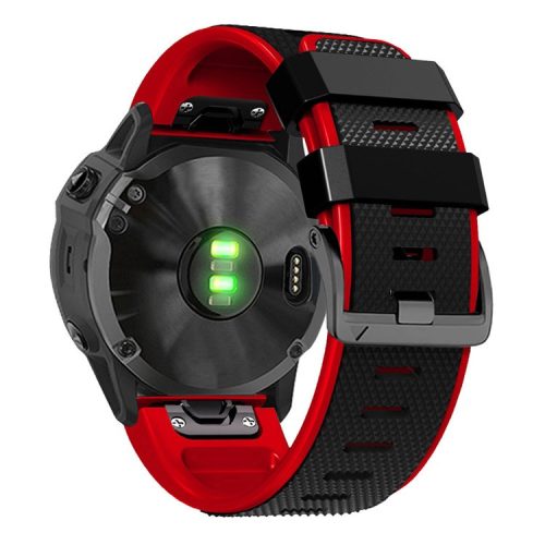 Diamond Texture Watch Band for Garmin Tactix 7 Pro / Fenix 7X / 6X Pro / 5X Plus , 26mm Dual-color Silicone Sport Strap - Black+Red