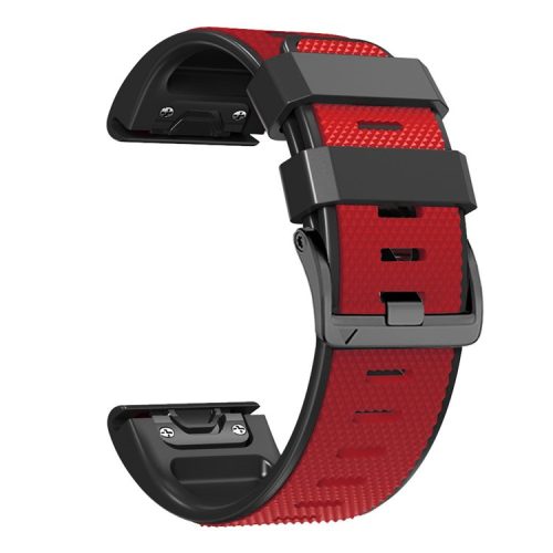 Diamond Texture Watch Band for Garmin Tactix 7 Pro / Fenix 7X / 6X Pro / 5X Plus , 26mm Dual-color Silicone Sport Strap - Red+Black