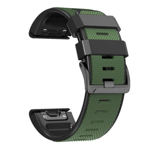 Diamond Texture Watch Band for Garmin Tactix 7 Pro / Fenix 7X / 6X Pro / 5X Plus , 26mm Dual-color Silicone Sport Strap - Army Green+Black